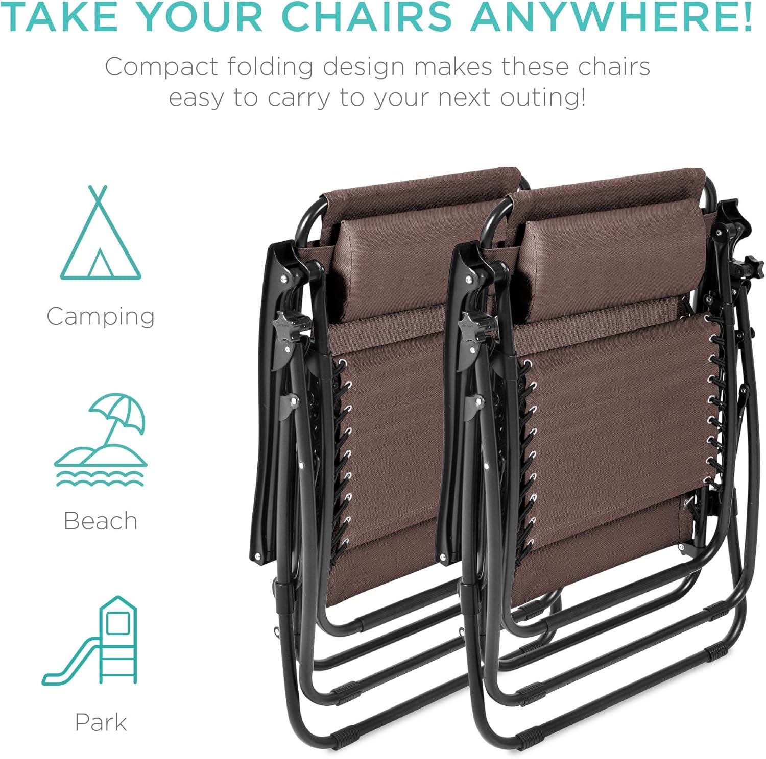 Best Choice Products Set of 2 Adjustable Steel Mesh Zero Gravity Lounge Chair Recliners w/Pillows and Cup Holder Trays, Brown : Garden & Outdoor