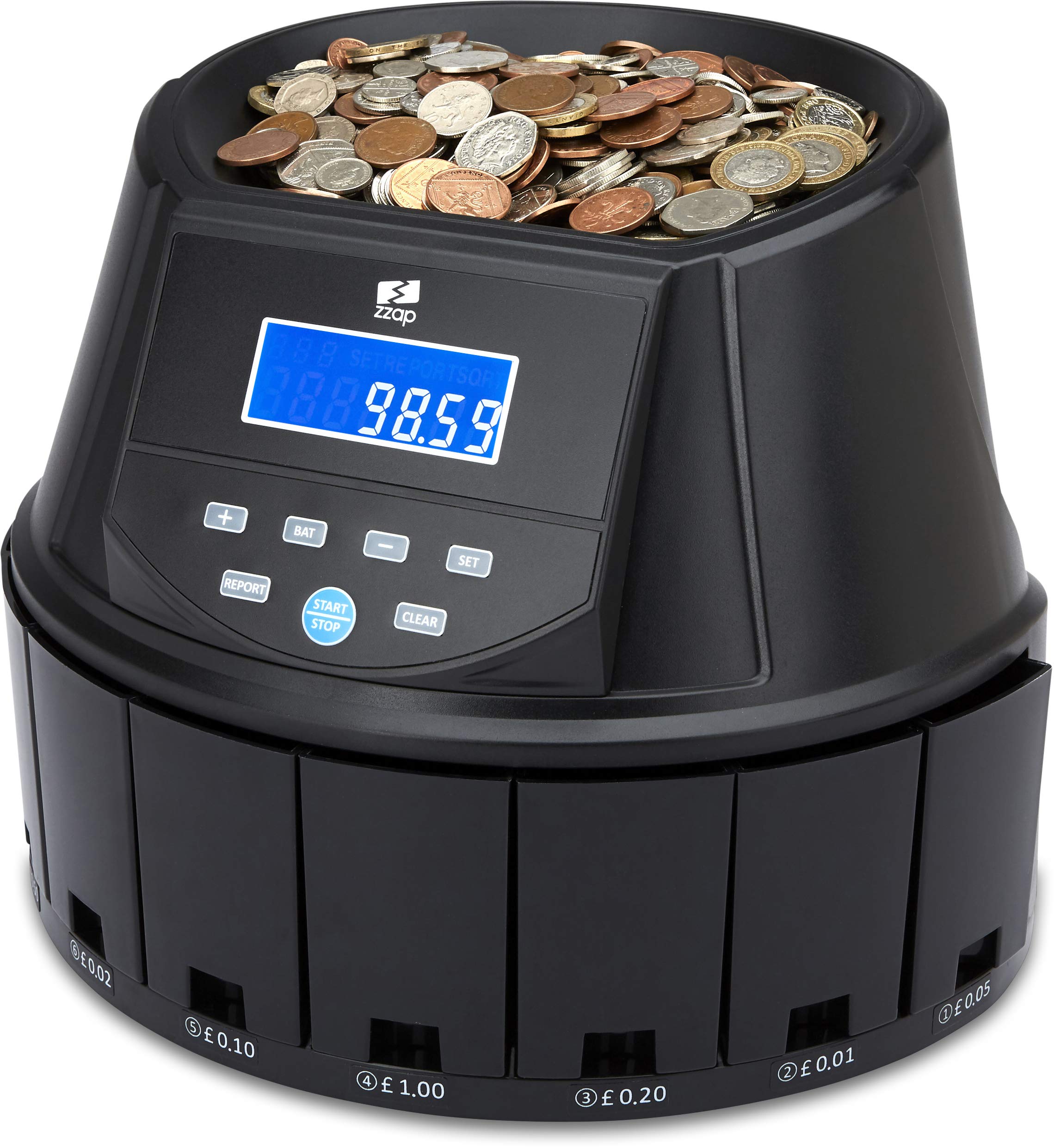 The ZZap CS30 - Automatic UK Coin Counter & Sorter - 300 Coins/Minute Counting Speed, Batch Counting and More!