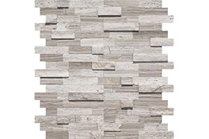 V-MOZZA 5-Sheet 3D Natural Stone Mosaic Tiles, 12"x11" Peel and Stick Backsplash, Mixed Gray Self Adhesive Wall Tiles for Kit