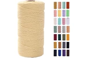 MAOQIAN Light Yellow Macrame Cord 2mm x 220Yards,Colored Cotton Rope Colorful Cotton Cord Soft Craft Cord Twine for Wall Hanging Plant Hangers Crafts Decorative Projects