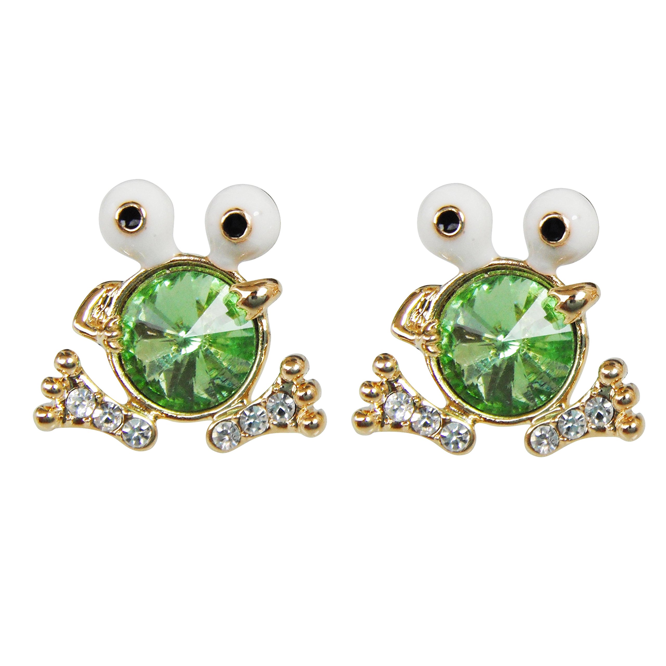 Navachi 18k Gold Plated Crystal Green Zircon Frog Toad Az1236s Ear Stud Earrings