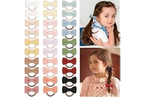 BBGIFTS 30Pcs Baby Hair Bows Ties, Floral Pattern Seamless Hair Rubber Bands for Baby Girls' Fine Hair, 2 inches Hair Bow 15 Colors in Pairs