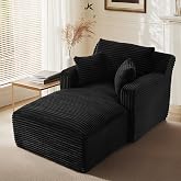 VEPXXP 65.4" Chaise Lounge Chair Indoor, Oversized Boneless Couch | No Assembly, Cloud Comfort, Deep Seat, 3 Pillows, Black Upholstered Reading Chair for Living Room Bedroom, Soft Corduroy