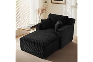 VEPXXP 65.4" Chaise Lounge Chair Indoor, Oversized Boneless Couch Comfy Upholstered Sleeper Sofa Bed with 3 Pillows, Corduroy Cloud Reading Chair for Living Room No Assembly Required, Black