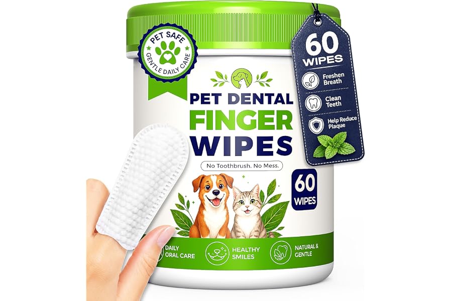 Dog Dental Wipes for Teeth Cleaning, Finger Toothbrush Wipes for Dogs Cats,Dog Teeth Cleaning Wipes Reduce Bad Breath & Plaqu