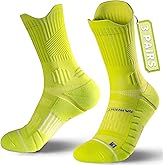 Compression Running Socks 3 Pairs, Cushion Crew Socks, Anti-Blister Moisture Wicking Athletic Hiking Basketball Socks