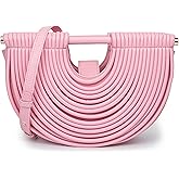 Trendy Woven Evening Clutch Purse Half Round Designer Shoulder/Crossbody Bag Top-Handle Satchel Handbags