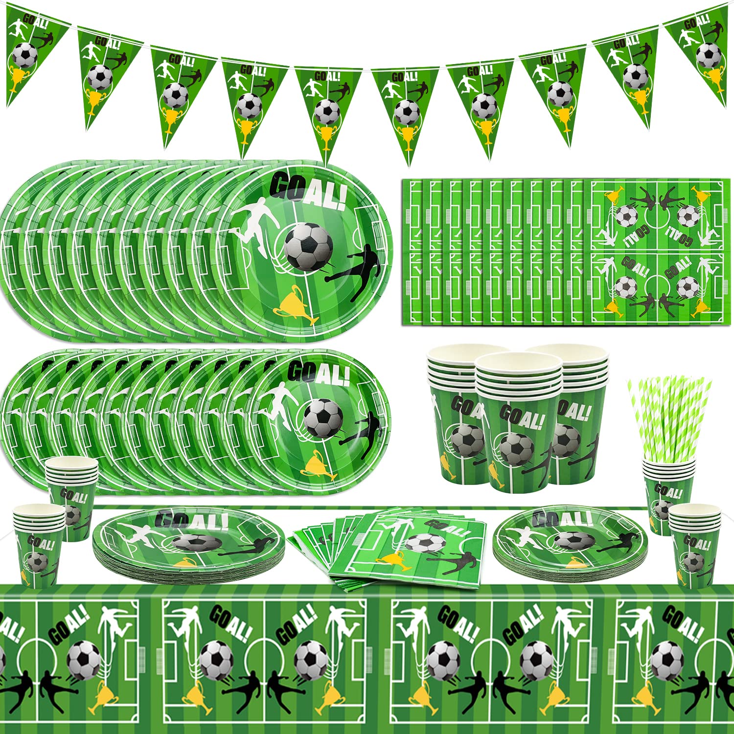 Football Party Supplies, 20 Sets Football-Theme Tableware, Include Paper Plates, Paper Cups, Napkins, Flag, Tablecloth for Foot Ball Game Day Boys' Birthday