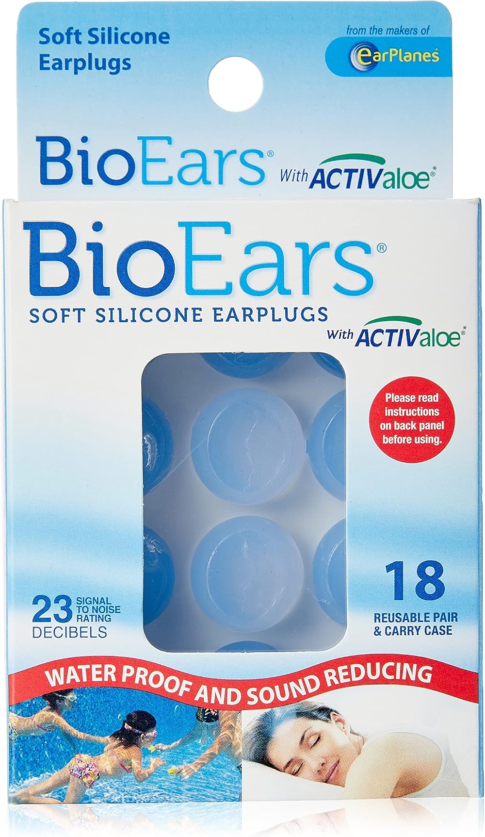 BioEars Soft Silicone Earplugs with ACTIValoe 18 Pairs