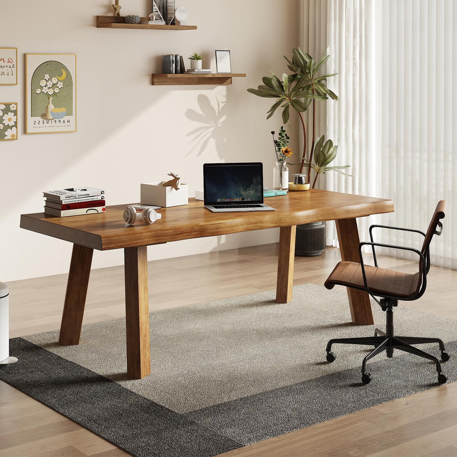 Photo 1 of SXXjiaju Solid Wood Desk 55 inches, Wood Computer Desk,Home Office Desk Wooden Rustic Writing Desk Modern Simple Design,Ideal for Study, Writing, Dining