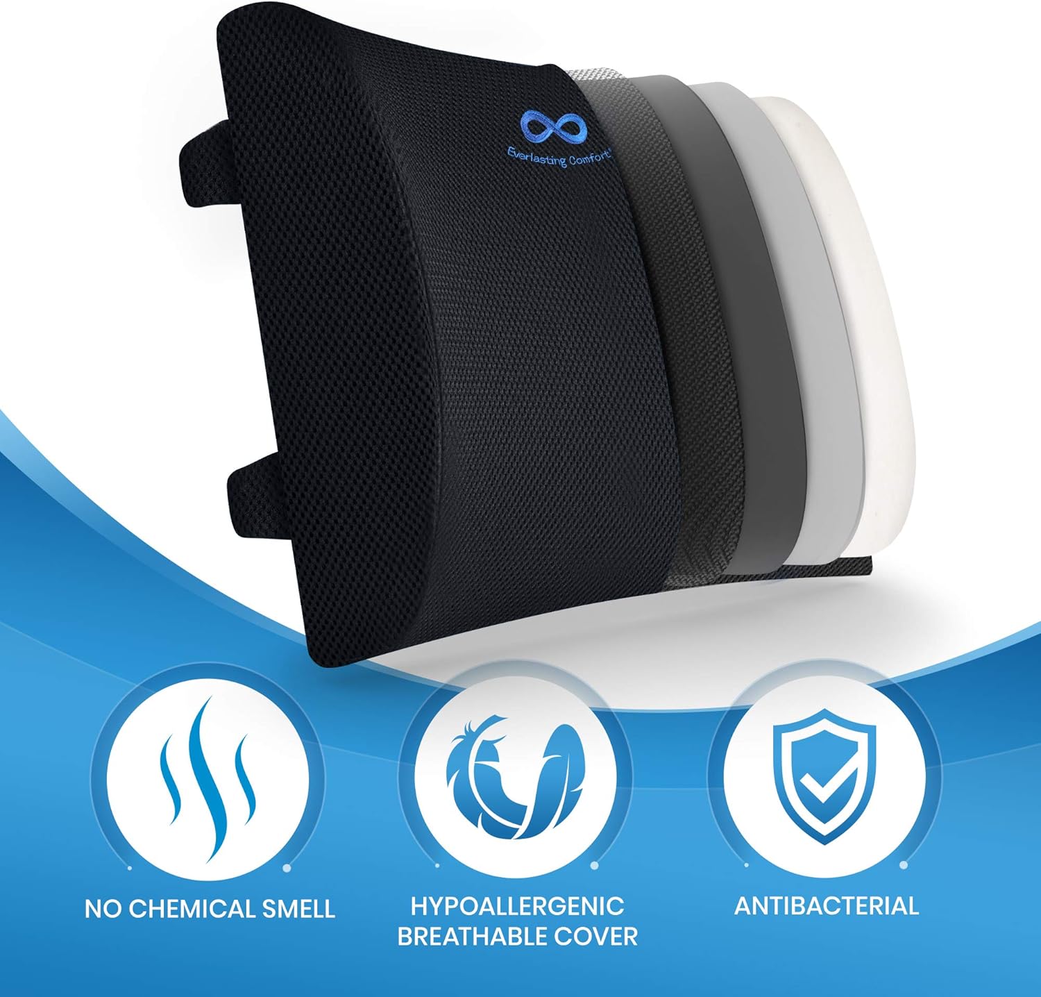 Everlasting Comfort Lumbar Support Pillow for Office Chair - Pure Memory Foam Lumbar Cushion for Car (Black): Home & Kitchen