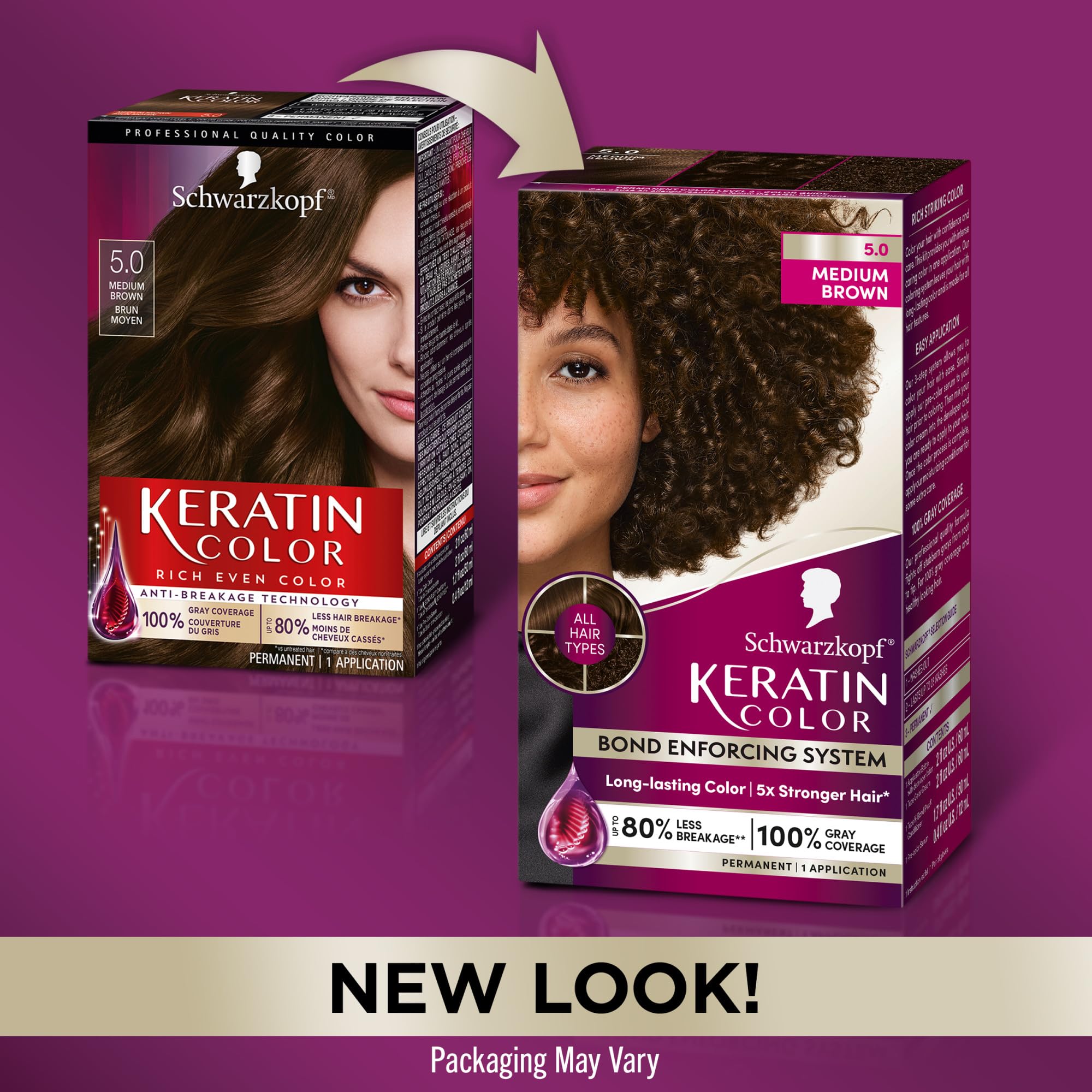 Schwarzkopf Keratin Permanent Hair Dye Cream, 5.0 Medium Brown, Professional Quality Color for Up to 100% Gray Coverage, Bond Enforcing System