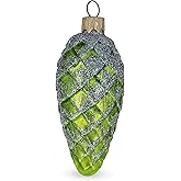 Green Pinecone with Silver Glitter Glass Christmas Ornament