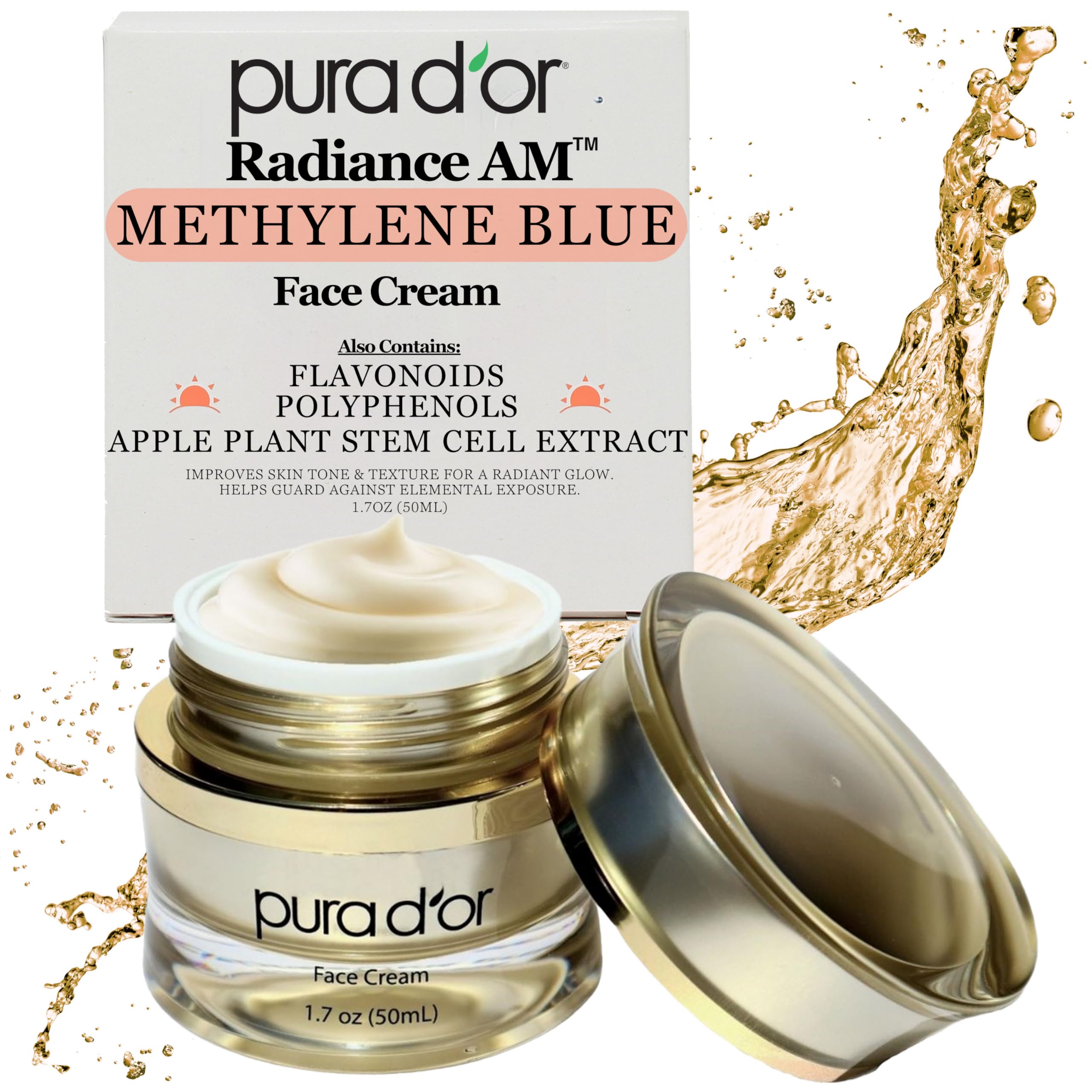 Photo 1 of PURA D'OR 1.7 Oz Radiant Glow AM Face Cream - Methylene Blue, Polyphenols, Flavonoids, Apple Stem Cell Extract - Aloe Vera Base Anti-Aging Morning Moisturizer - Daily Facial Treatment For Women & Men