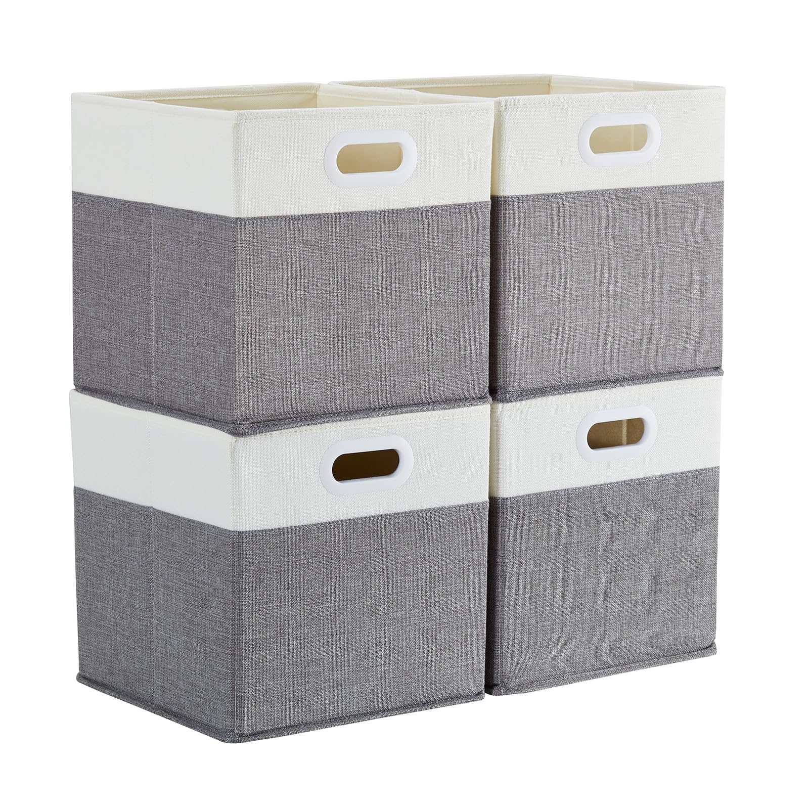 Mangata Cube Storage Boxes 25x25x25 cm, Fabric Storage Cube Baskets for Clothes Bins, Baskets, Chests,Toys (Grey/Cream White, 4Pcs)