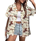 Western Button Down Shirt Cowgirl Outfits Rodeo Tops Hawaiian Shirts for Women Cute Country Concert