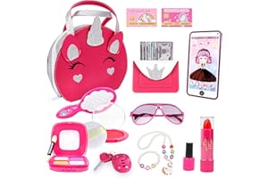 RONGGE Toddler Purse Pretend Play Toys Includes Fake Makeup Kit, Unicorn Handbag, Phone, Wallet and Jewelry for Little Girls Age 3 4 5 6 7 8 Kids Your Princess Niece Granddaughter Valentine's Day Gifts