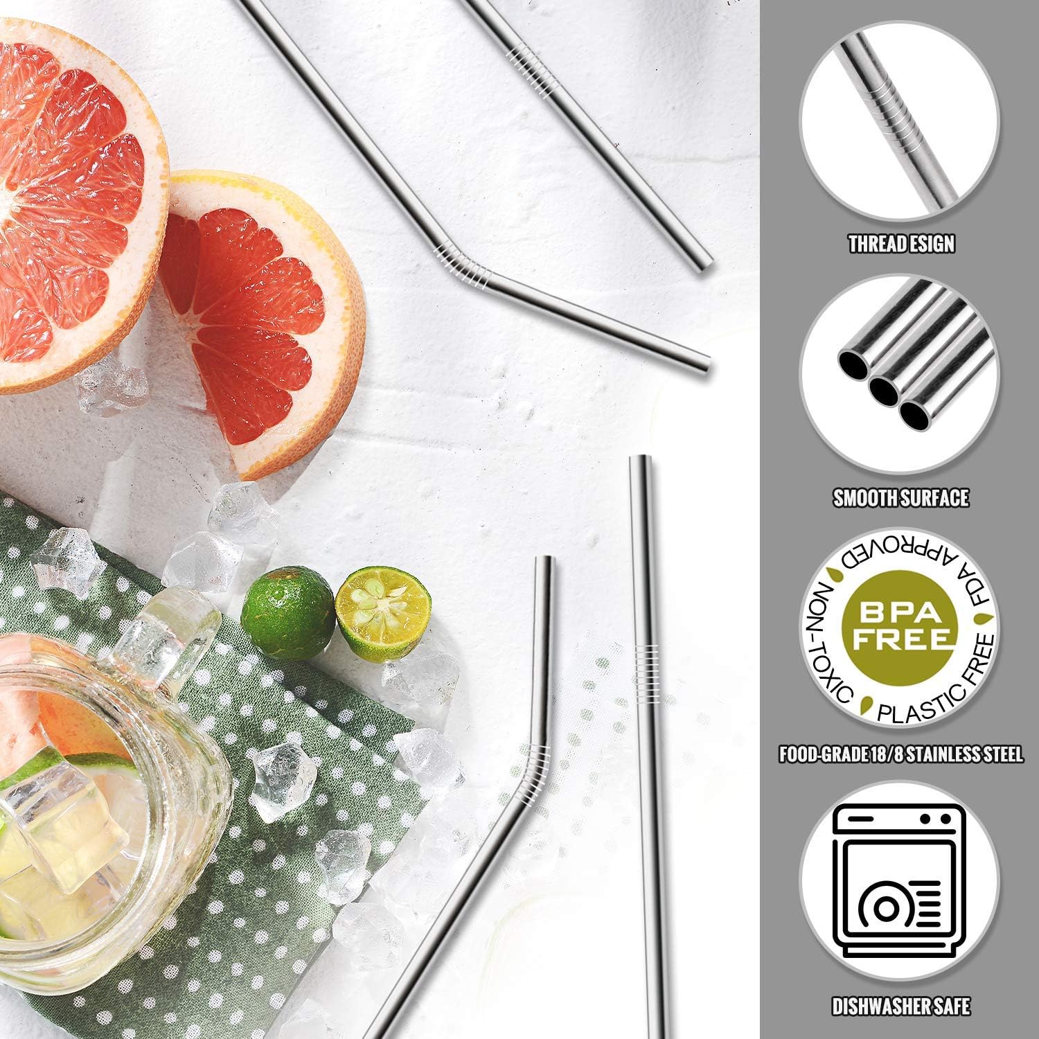 Hiware 12-Pack Reusable Stainless Steel Metal Straws with Case - Long Drinking Straws for 30 oz and 20 oz Tumblers Yeti Dishwasher Safe - 2 Cleaning Brushes Included: Health & Personal Care