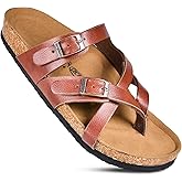 AEROTHOTIC Recovery Slides for Women Comfortable Memory Foam Cork Footbed Cute Faux Leather Adjustable Buckle Straps Walking Travel Outdoor women sandals