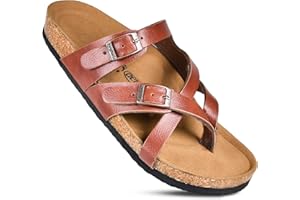 AEROTHOTIC Womens Strappy Slip-On Modern Memory Foam Cushion Footbed Outdoor Adjustable Buckle Cork Footbed Slides for Sandals with Comfortable Arch Support