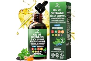 NIVLTPURE Oil of Oregano with Black Seed Oil | 8 in 1 Organic Oregano Oil Drops with Ashwagandha, Moringa & Turmeric | Natural Herbal Supplements for Immune Support & Stress Relief | Vegan Friendly, 2 Fl Oz