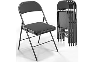 VINGLI 6 Pack Folding Chairs with Padded Seats, Metal Frame with Fabric Seat & Back, Capacity 350 lbs, Black, Set of 6