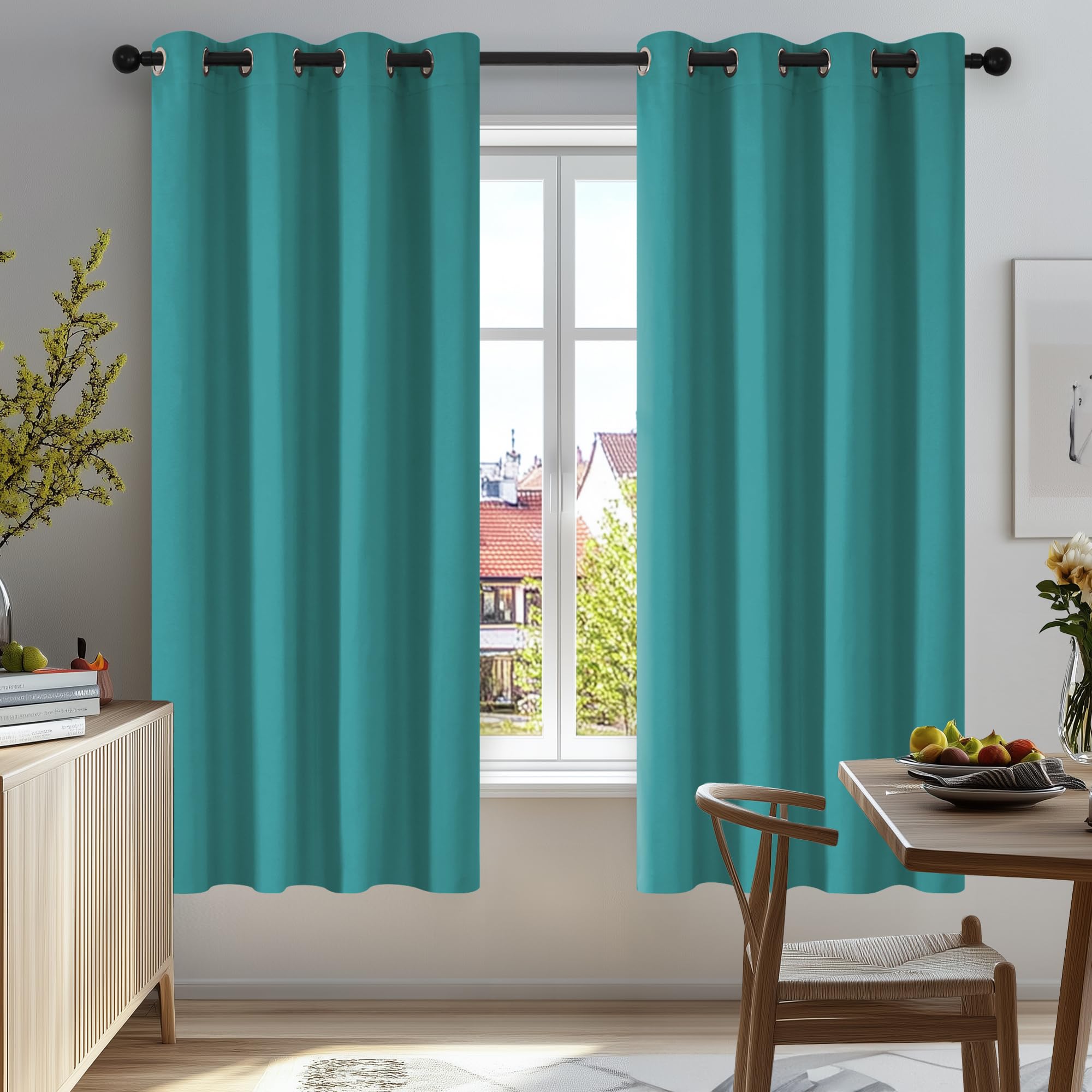 Deconovo Home Decoration Blackout Curtains Thermal Insulated Curtains Eyelet Curtains for Living Room Turquoise W42 x L63 Inch One Pair