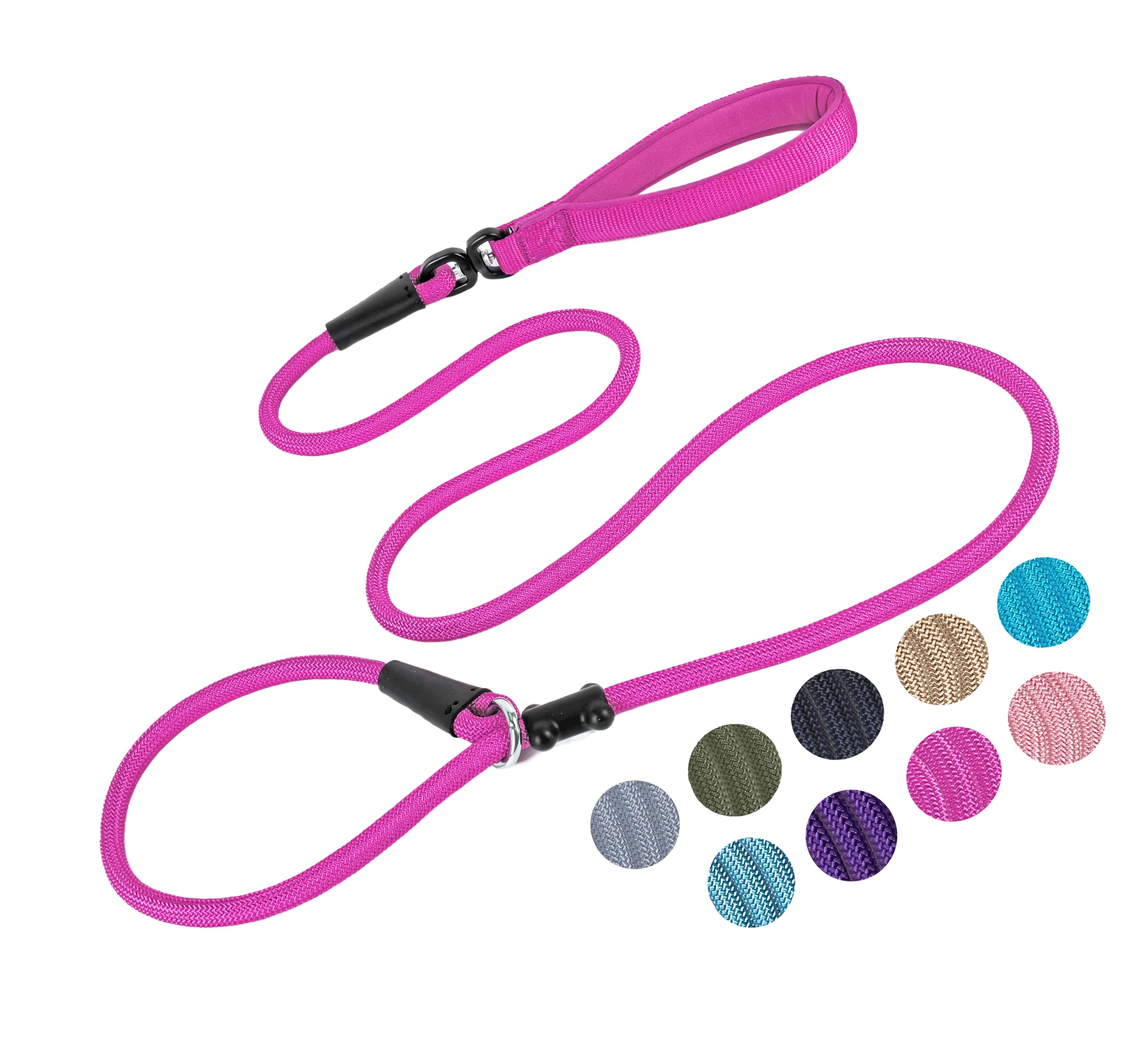 Slip Lead Dog Leash Strong Nylon Rope Leash with Comfortable Handles and Walking Training Lead for Small Medium Large Dogs (Fuchsia, 1/2"×6ft)