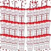 Resurhang 24 Pcs Valentine's Day Employee Appreciation Gifts for Coworker Staff Team 24 oz Valentines Plastic Cup with Lid Straw Thank You Tumbler for Staff Coworker Nurse Gift (Fresh)