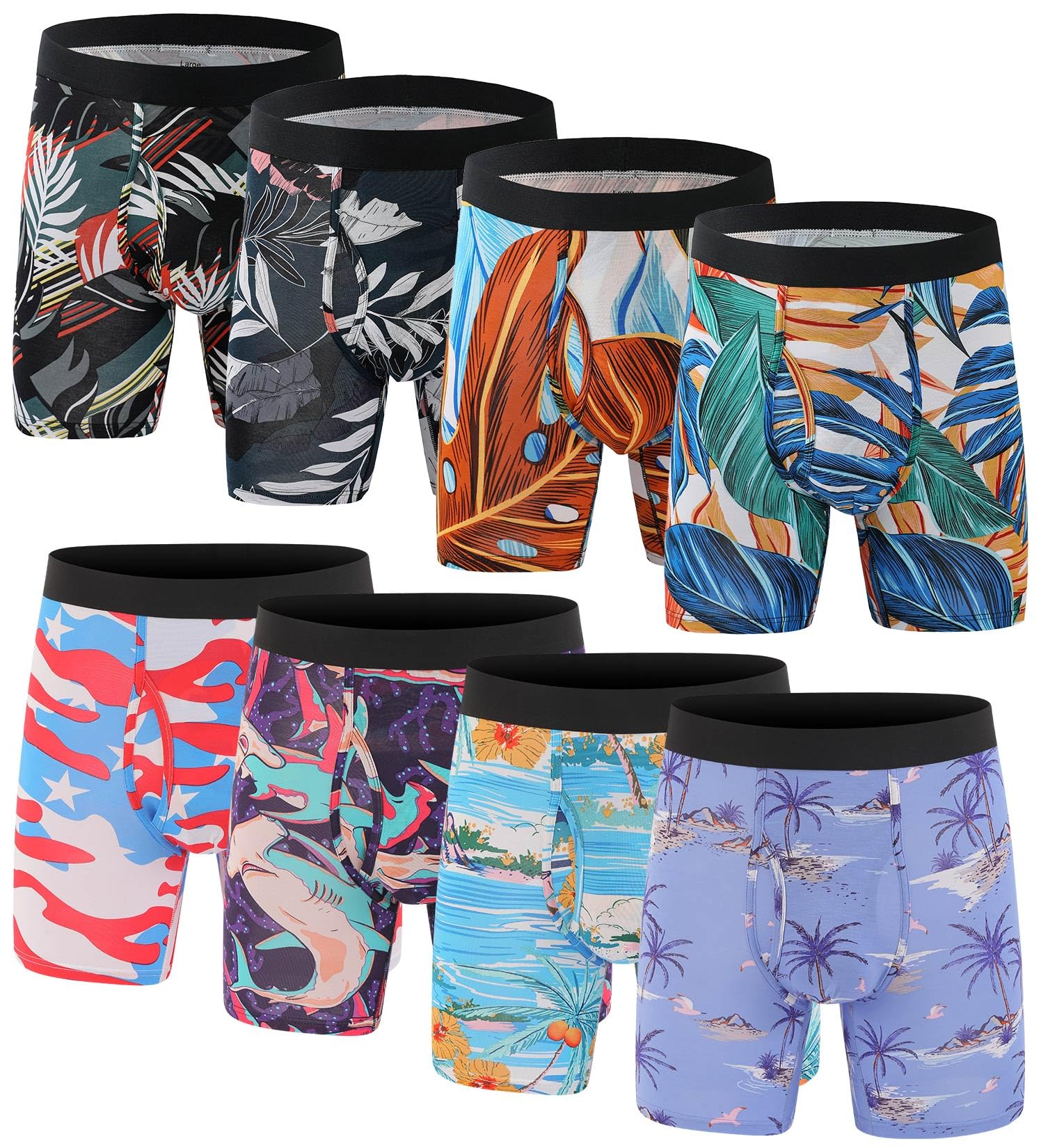 Photo 1 of Xaanelr Men's Underwear Boxer Briefs Bamboo Viscose Trunks Soft Comfortable Multipack (US, Alpha, Large, Regular, Regular, B013 - Boxer Briefs - 8 Pack)
