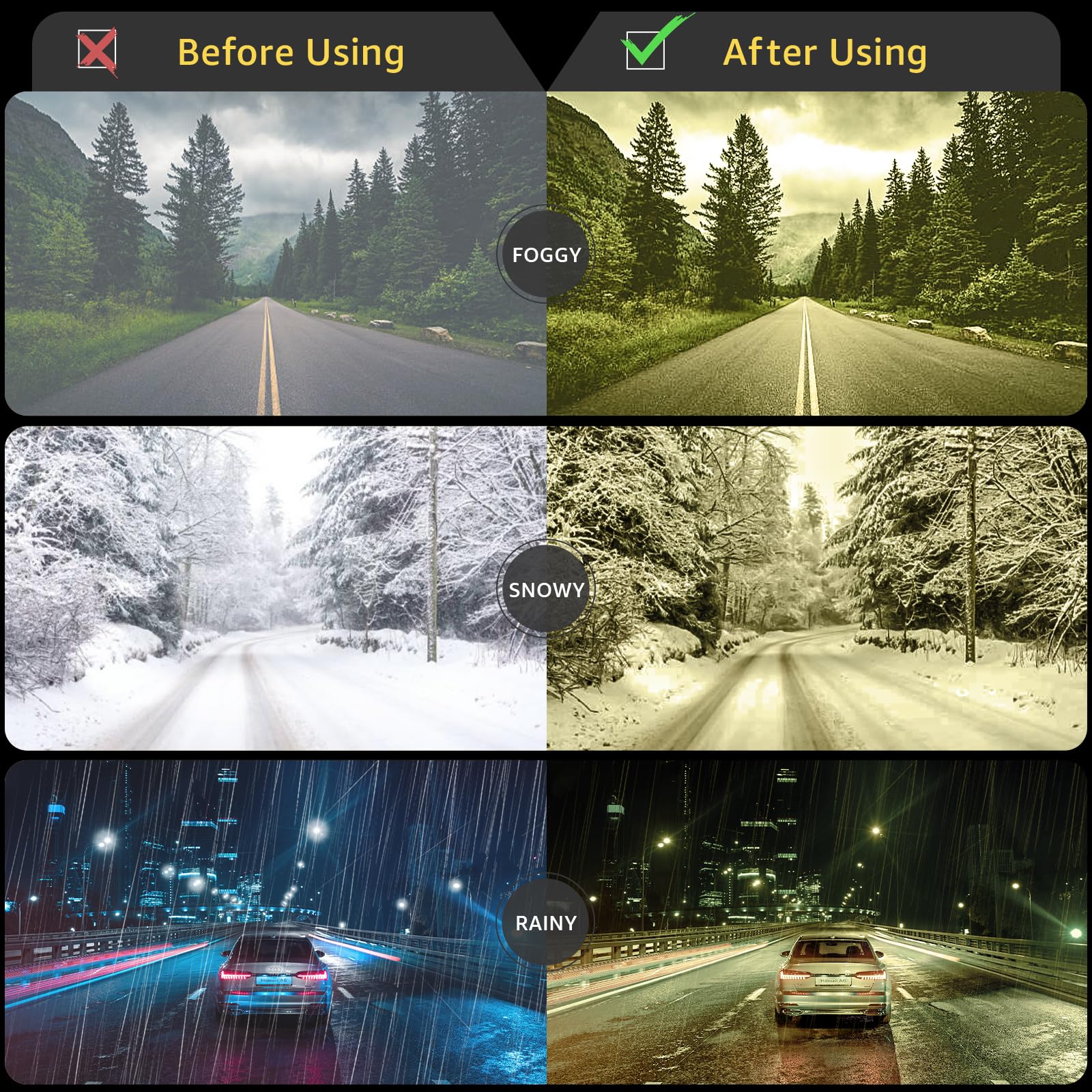 Myiaur Polarized Night Vision Glasses for Women, Anti Glare Driving Vision Glasses with Yellow Lens, UV400 Protection