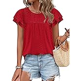 Zwurew Womens Summer Tops Crewneck Eyelet Ruffle Sleeve Blouses Casual Babydoll Shirts 2026 S-2XL
