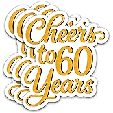 (3PCS) Cheers to 60 Years Stickers – Happy 60th Birthday – Waterproof Vinyl Decals for Gift Wrapping, Boxes, Water Bottles, Scrapbooks, Laptops, 3" x 2"