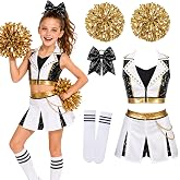 G.C Cheerleader Costume for Girls Kids, Halloween Sparkle Dance Costumes | Sequin Cheerleading Outfit with Pom Poms, Socks, Bow &amp; Headband - Girls Halloween Costume &amp; Cheer Dress Up, 3-9 Years