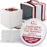 Cakebon 8" Cake Box Drum Insulated Bag White Round Wrapped 1Pack | Cake Box with Board and Insulated Bag, 8 Inch Cake Box with Drum and Bag, Cake Boxes with Cake Boards, Cake Transport Set