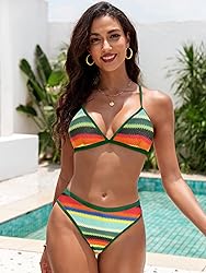 ZAFUL Women's Colorblock Stripes Triangle Bikini