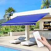 Aoxun 15x10FT Motorized Retractable Awning with Remote Control Manual Crank | 280g waterproof polyester canopy,Manual crank &amp; remote operation, UV-resistant outdoor sunshade for deck, window, or balcony