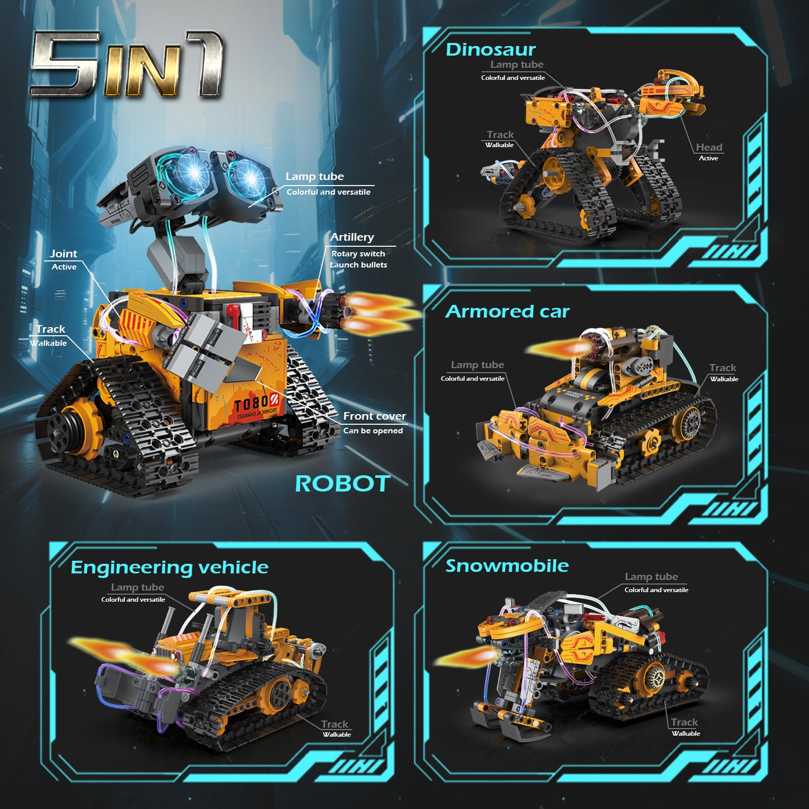 5-in-1 Technik Roboter Spielzeug für Kinder – 673 Stück App & Fernsteuerung Wall Robot Bauset, Programmierbares STEM Bauspielzeug, Geburtstags Geschenk für Kinder ab 6-12+ Jahre Jungen Mädchen 2