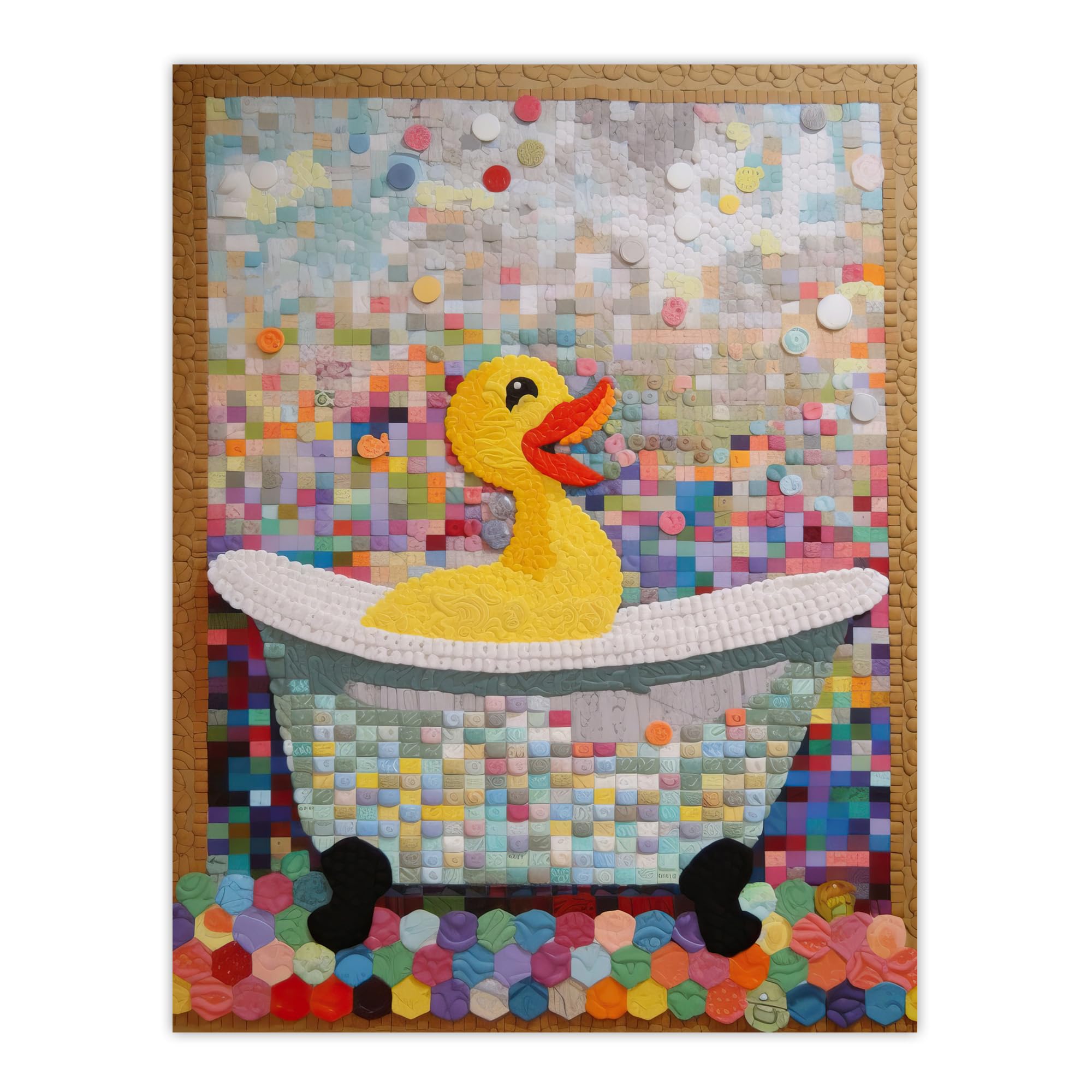 Artery8 Yellow Rubber Duck Ducky Bath Time Bathroom Toilet Art Yellow Mosaic Kids Room Nursery Large Wall Art Poster Print Thick Paper 18X24 Inch