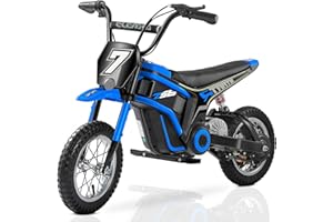 ELEMARA Electric Dirt Bike,350W Motorcycle for Kids with Tail Lights,Music & Bluetooth,15.5 mph & 150lb Max,Chain-Driven Motor, Twist-Grip Throttle & Hand-Operated Rear Brake,12" Air-Filled Tires-Navy