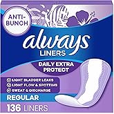 Always Panty Liners for Women Anti-Bunch Xtra Protection Daily Liners, Regular, Unscented, 136 Count