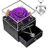 DONSAJI Gifts for Mom Birthday, Preserved Real Purple Rose with Necklace, Eternal Roses Forever Flowers Gifts for Women Girlfriend Mom Grandma Wife Mother's Day Birthday Anniversary