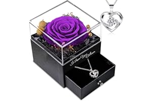 Forever Rose & Necklace Gift for Women，Real Preserved Rose with Jewerlry Box for Mother Girlfriend Wife Valentine's Day Anniv