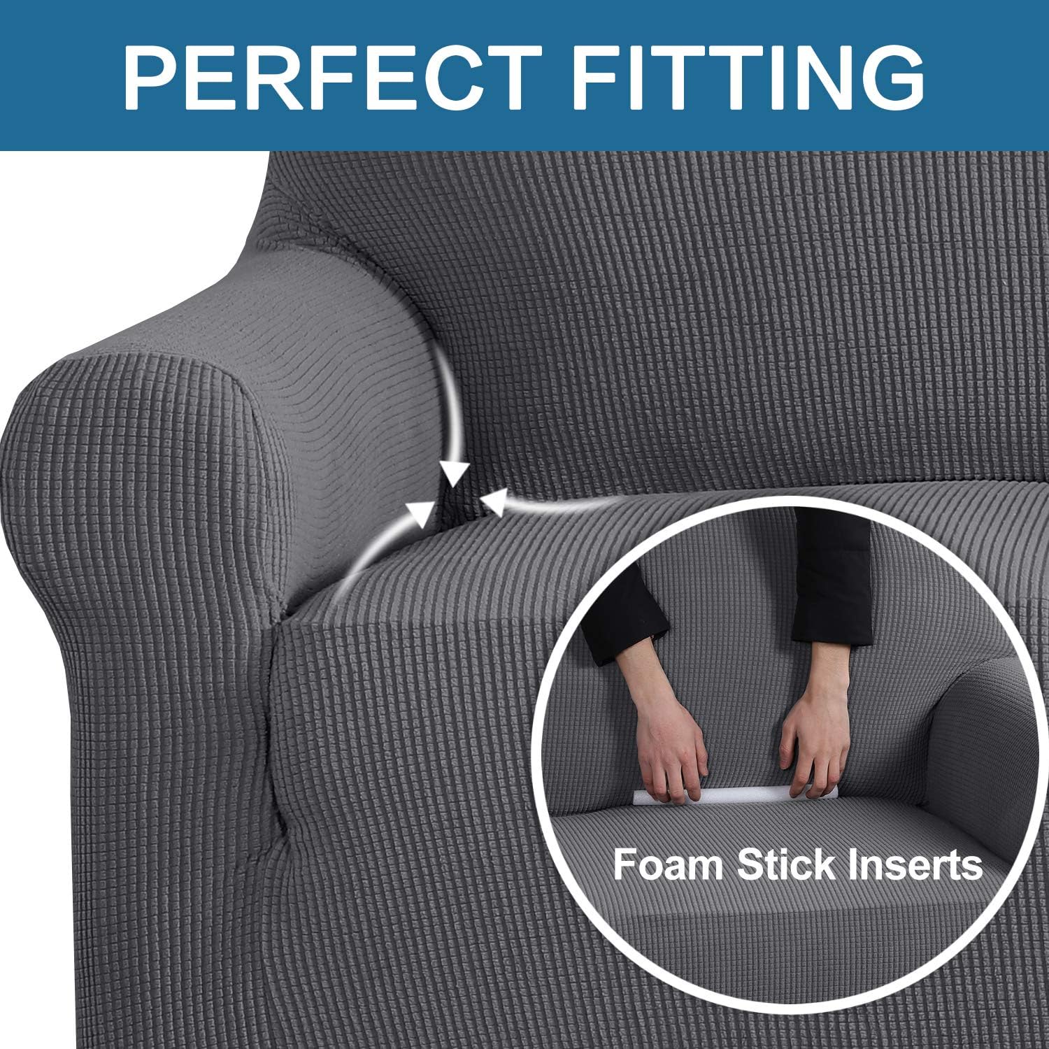 Stretch Sofa Cover Couch Covers Sofa Covers for 3 Cushion Couch Sofa Protector Cover for Living Room, Small Checks Jacquard Soft Thick, Removable and Washable(Sofa 72"-96": Grey): Kitchen & Dining