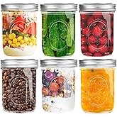 Miuyhji Wide Mouth Mason Jars 16 oz with Lids [6 Pack], Canning Jars with Metal Airtight Lids and Bands, 16 oz Glass Jars for