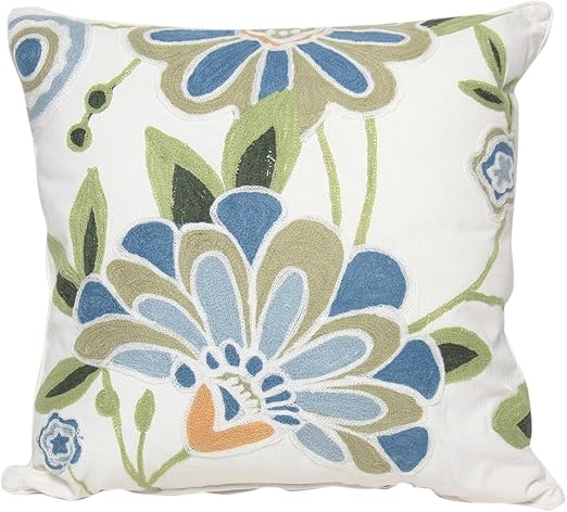 Amazon Com Manor Luxe Crewel Embroidered Floral Decorative Pillow