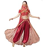 ORIDOOR Women's New Aladdin Jasmine Princess Belly Dance Halloween Costume Set Belly Dance for Dress Up Party 5 Piece Outfit