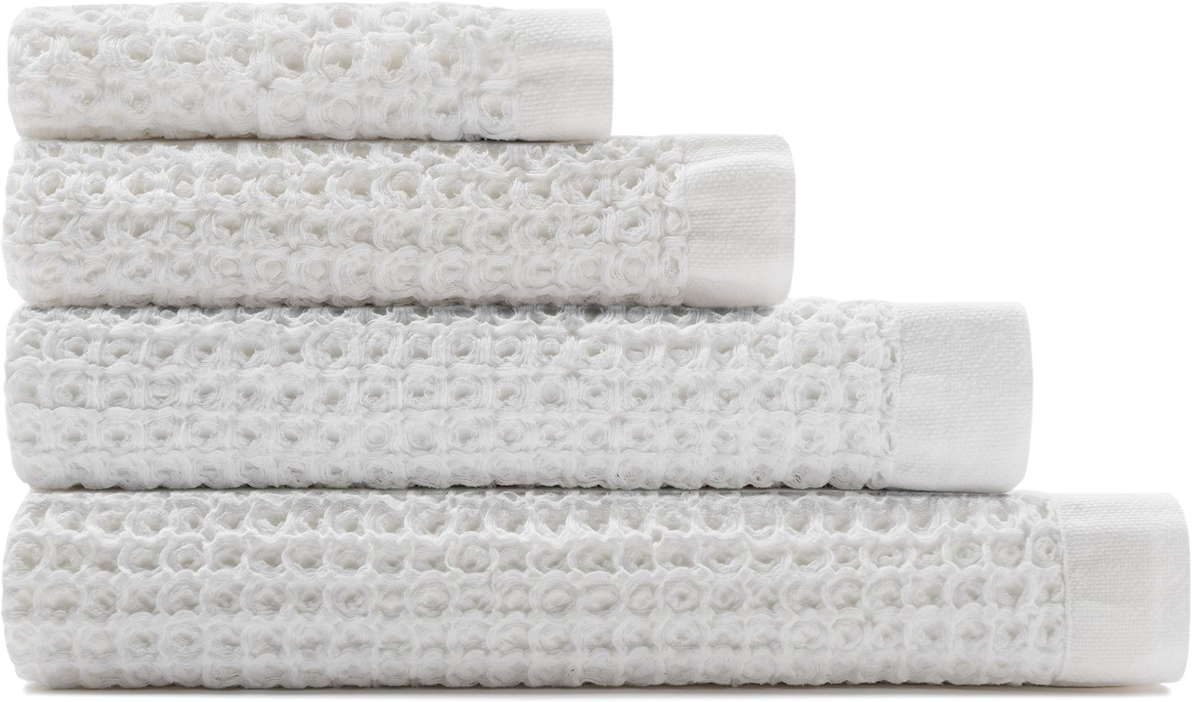 ONSENComplete Bath Towel Set - Waffle Weave 100% Supima Cotton Towel - Lusciously Soft, Durable, Fast Absorbing Waffle Towel Bath Towel, White