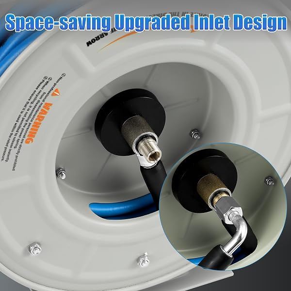 FIXFANS PRESSURE WASHER HOSE REEL WITH HOSE, 1/4″ × 60FT RETRACTABLE POWER WASHER HOSE REEL, HEAVY DUTY HOSE REEL AUTO REWIND, WALL MOUNTED, 3600 PSI