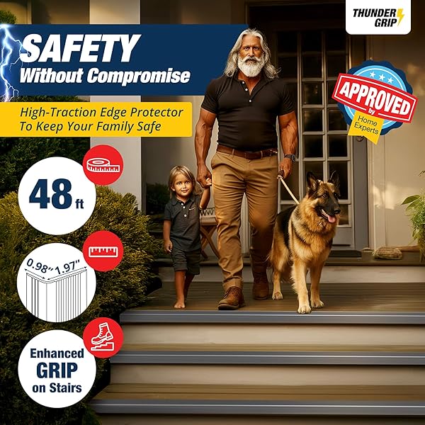 STAIR EDGE PROTECTOR 48 FT – GRAY RUBBER EDGE TRIM FOR STEPS – STAIR NOSE MOLDING – RUBBER NOSE TRIM – FIT FOR INDOOR AND OUTDOOR – NON SLIP AND WATERPROOF